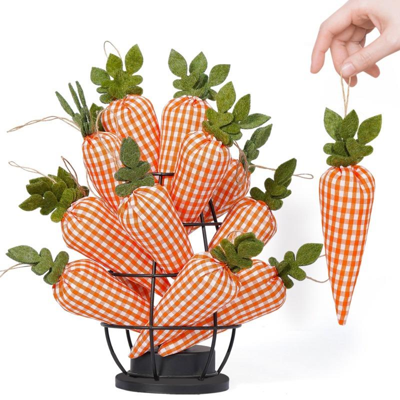 4pcs Easter Carrot Wall Hanging Decorations, Cotton Non-Woven Carrots, Rabbit Theme, Ideal for Party, Home Decor, DIY Crafts & Gifts