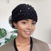 Women Headband Hollow Design Embroidery Lace Flower Elastic Headband with Imitation Pearl Sparkling Rhinestones Inlaid Hair Accessories