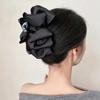 Luxury Black Satin Feather Bubble Claw Clip for Women - Diamond Accent Hair Accessory