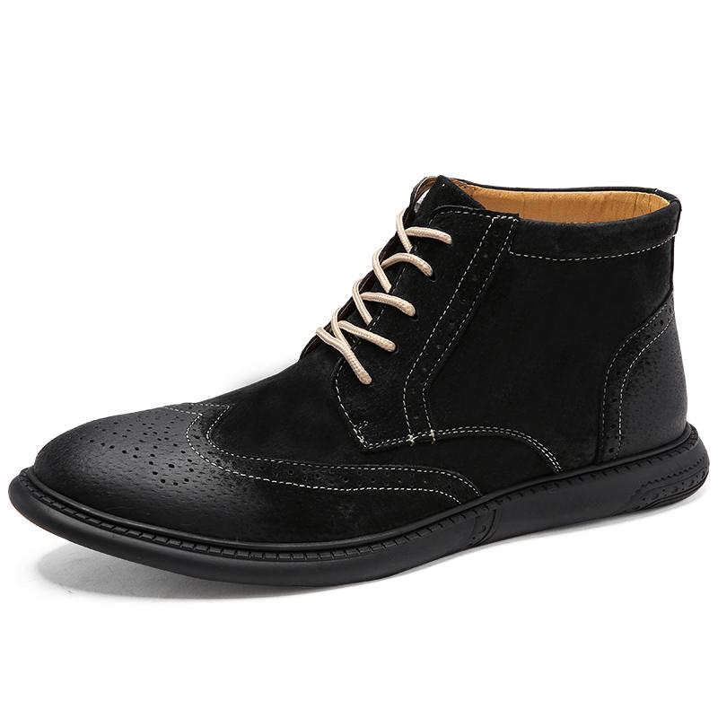 

Brogue Leather Mens Shoes High Quality Lace-up Casual Low Top All-match Men Shoe Retro Tooling Comfortable Men Short Boots 46 чёрный