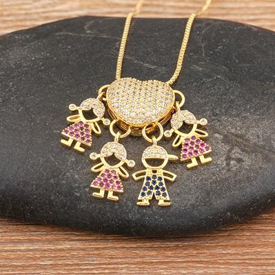 

Nidin Fashion Hot Family Member Pendant Necklace Micro-Studded Zircon Love Heart Boy Girl Parent-Child Jewelry Mother s Day Gift
