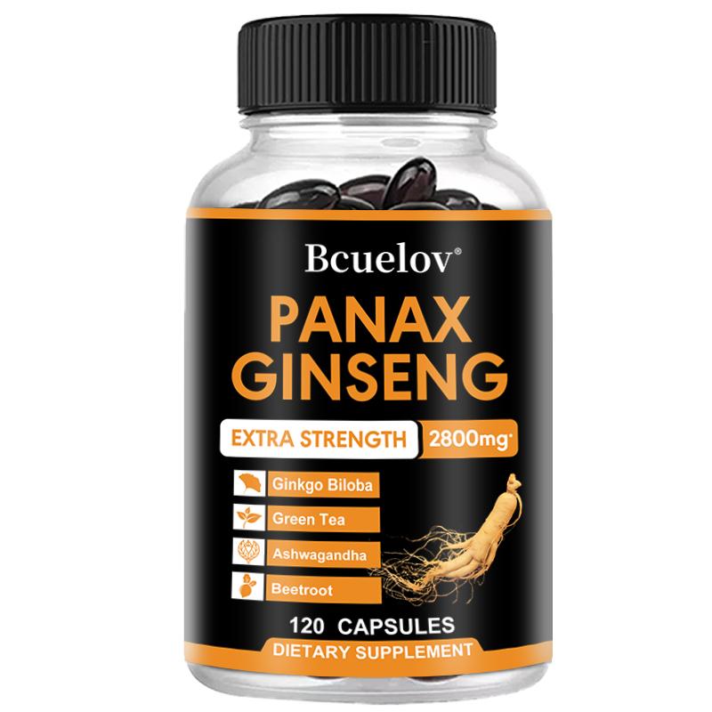 Panax Ginseng 2800mg Kapseln Extra Stark, Kräuter-Nahrungsergänzungsmittel-Mischung mit Ginkgo Biloba, Ashwagandha, Grünem Tee & Roter Bete, Energie- & Fokus-Unterstützung