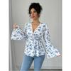 Un Stil Proaspăt și Dulce de Toamnă, Top Cămașă Florală Imprimată cu Talie Înaltă și Tineresc pentru Femei Toamna și Iarna