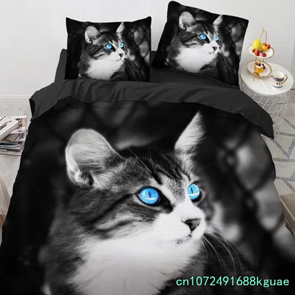 3D Cat Bedding Set Luxury Animal Duvet Cover With Pillowcase Queen King Single Double Size For Girls Boy Polyester Quilt Cover