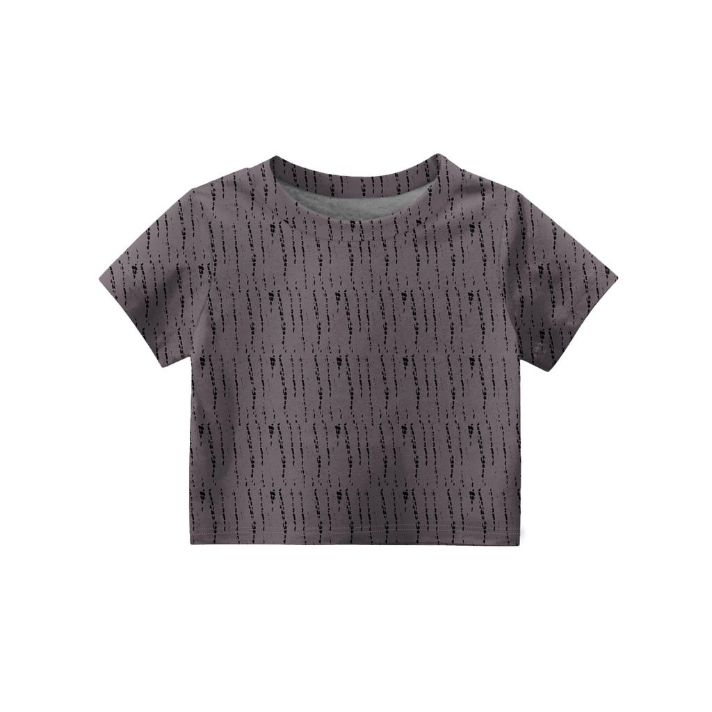 Kids T-Shirt Boys Girls Printed Color Expose The Navel Short Sleeve Loose Fit Pullover Tops
