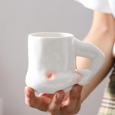 380ML an White Ceramic Coffee Cup Muscle Male Pinch Belly Mug Creative Human Milk Mug Afternoon Camellia Flower Tea Cup