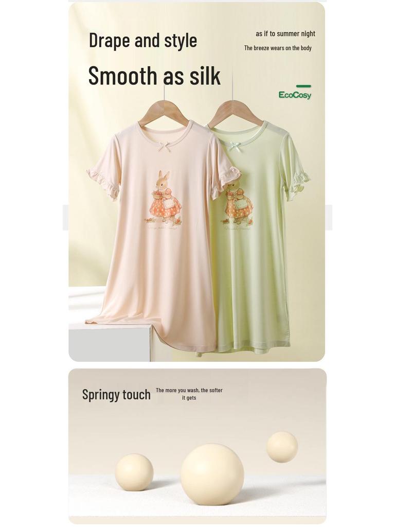 Summer Cartoon Girls' Nightgown - Breathable, Loose-Fit Pajamas for Baby Girls