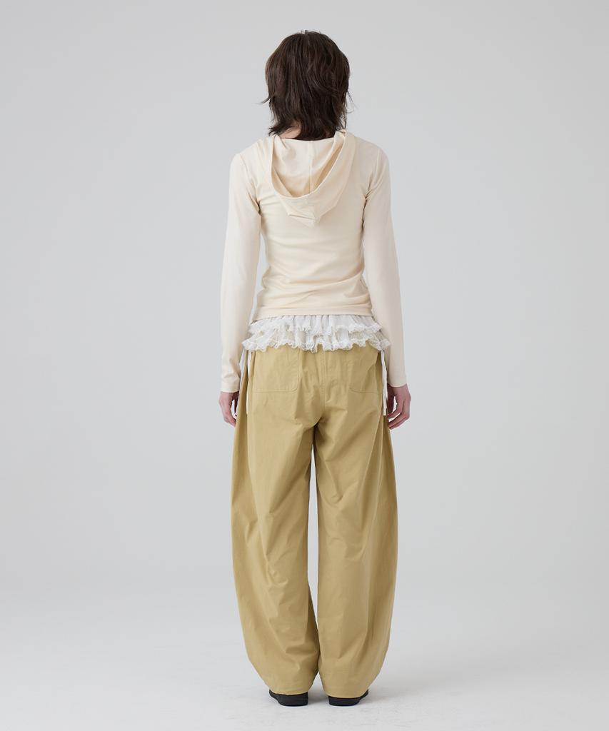 DANGLEDROP Dgdp Balloon Fit Curved Cotton Elastic Waist Pants_Beige