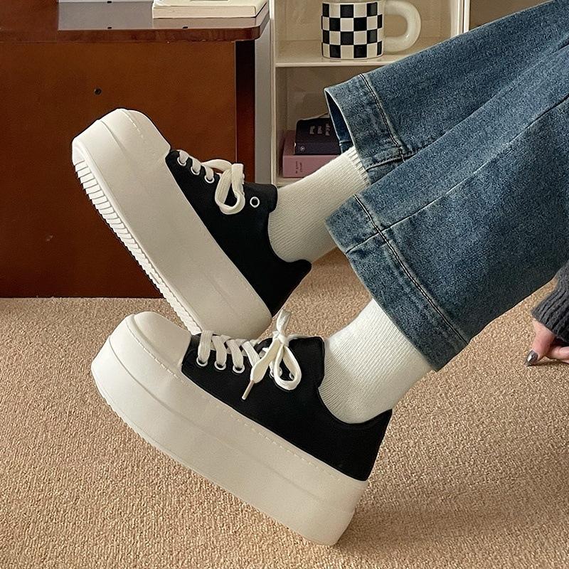 

Платформенные белые женские универсальные весенне-осенние туфли-маффины 2025 лето новые популярные повседневные спортивные кеды 40 чёрный