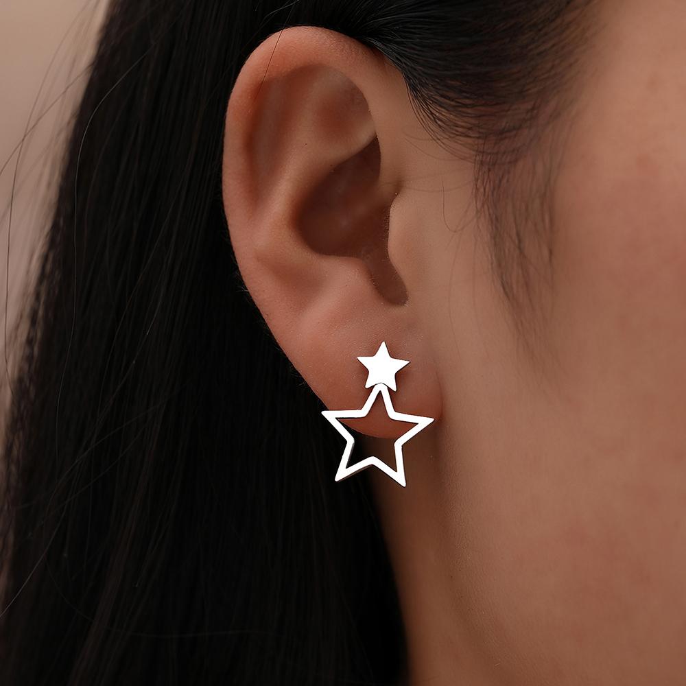 Stainless Steel Earrings New Classic Kpop Sweet Double Stars Temperament Girl's Daily Wear Pendants Earrings For Women Jewelry