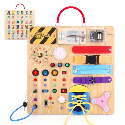 Iabedi Busy Board Montessori Toys for 1-3 Years Old, Wooden Toddler Toys, Sensory Travel Toys, Ideal Gift for Boys Ages 1+ (Busy Board Plus V3)