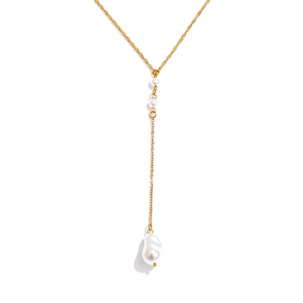 Yhpup 70cm Elegant Backless Stainless Steel Tassel Long Necklace Sexy Simulated Pearls Fascinating Distinctive Fashion Jewelry