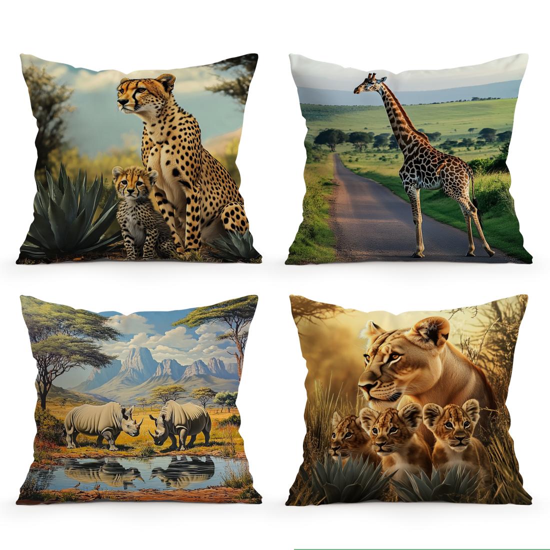 Tinika Chen Unisex African Animals Cushion Pillowcase Printed Polyester 40/45/50Cm Throw Pillowcover Decorative Sofa Cushion Pillowslip Home Decor