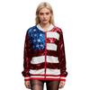 Womens Sequin Jacket U.S. Flag Red Blue White Glitter Zip Up Coat Casual Long Sleeve Color Block Sweatshirt Top