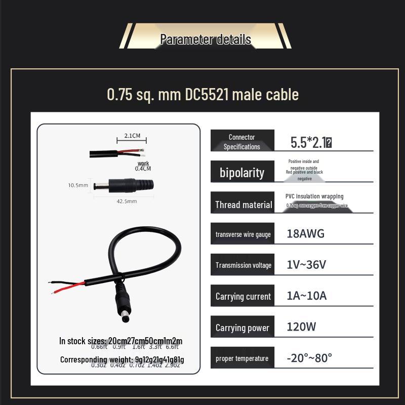 

DC5525 Male/Female Elbow Pure Copper 2-Core 18AWG Welding Wire LED Lighting Power Extension Cable