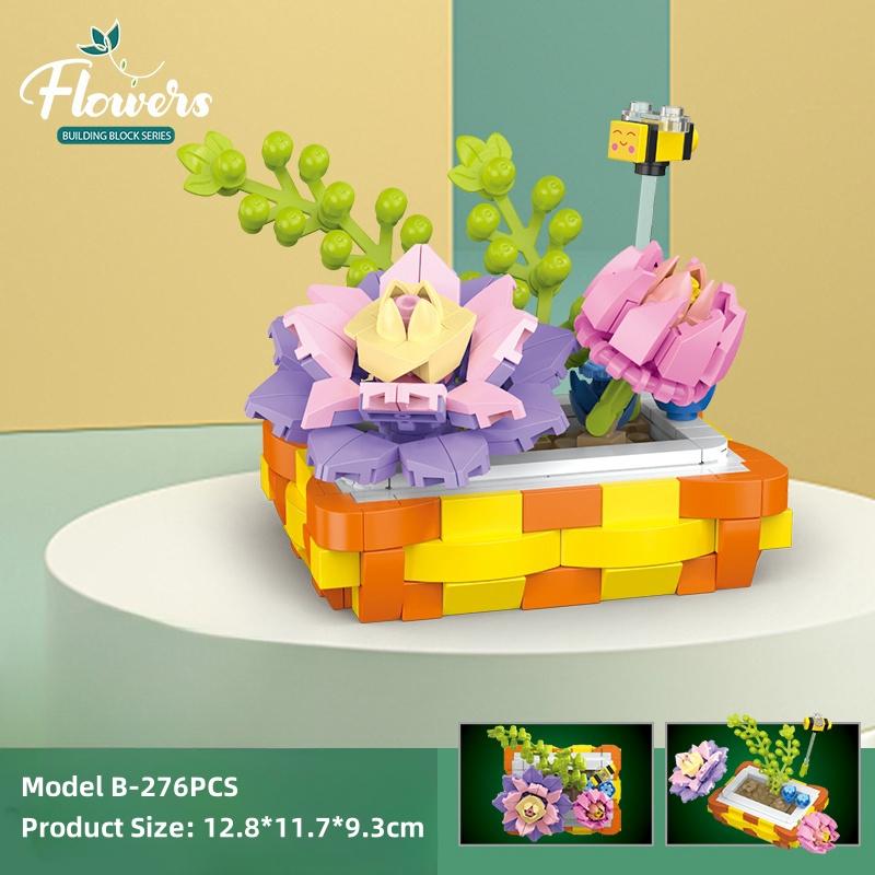 Flowers Succulents Bouquets Building Blocks Plants Succulent 3D Model Decoration DIY Mini Puzzle Assembled Children's Toy