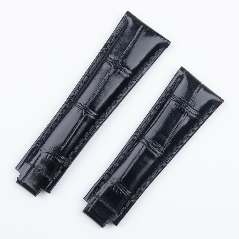 

20mm Imported Double sided Genuine Leather Watchband For Rolex Submariner DAYTONA Yacht-Master GMT Strap Bracelets 20mm&No buckle чорний