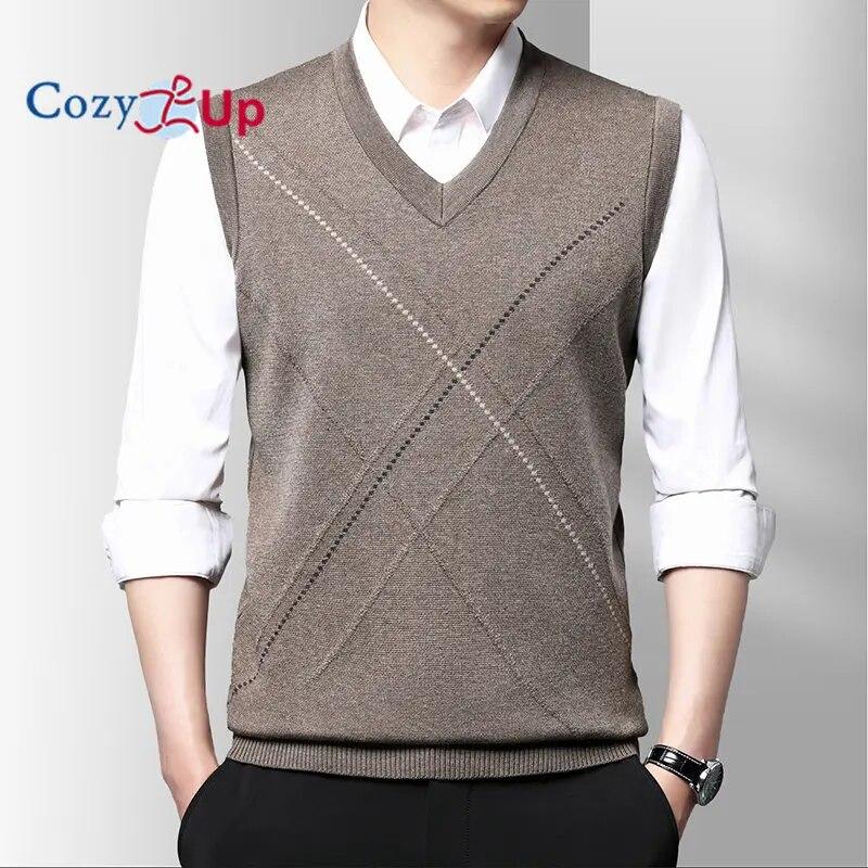 

Мужской свитер Argyle, жилеты с v-образным вырезом, пуловер без рукавов, классический деловой трикотаж, шерстяной ромбовидный вязаный осенне-зимний жилет