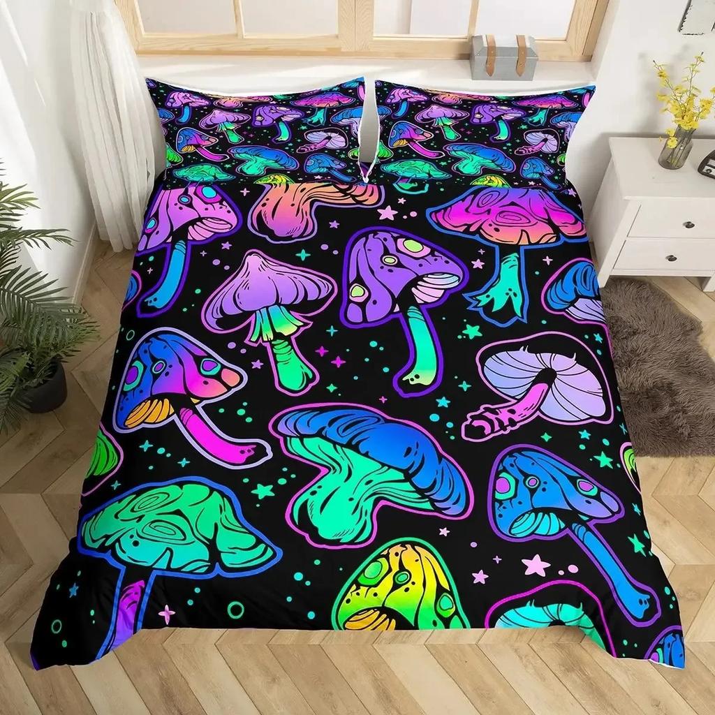 3D Psychedelic Mushroom Boho Mushroom Comfortable Duvet Quilt Cover Pillowcase Bedding Set Bedroom Decoration Home Textile