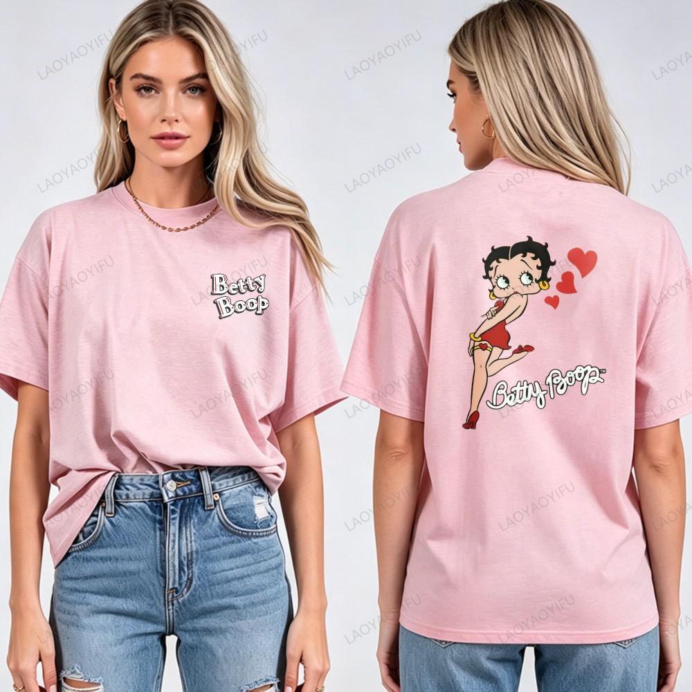 Harajuku Fashion Betty Boop Printed Tee Adults O Neck Short Sleeve Vintage Animation Trendy Casual Streetwear Cotton Women Tops
