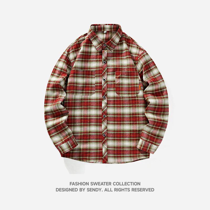 New Spring Autumn Men's Sweatshirt Casual Versatile Young Handsome Cardigan Plaid Long-sleeved Shirt