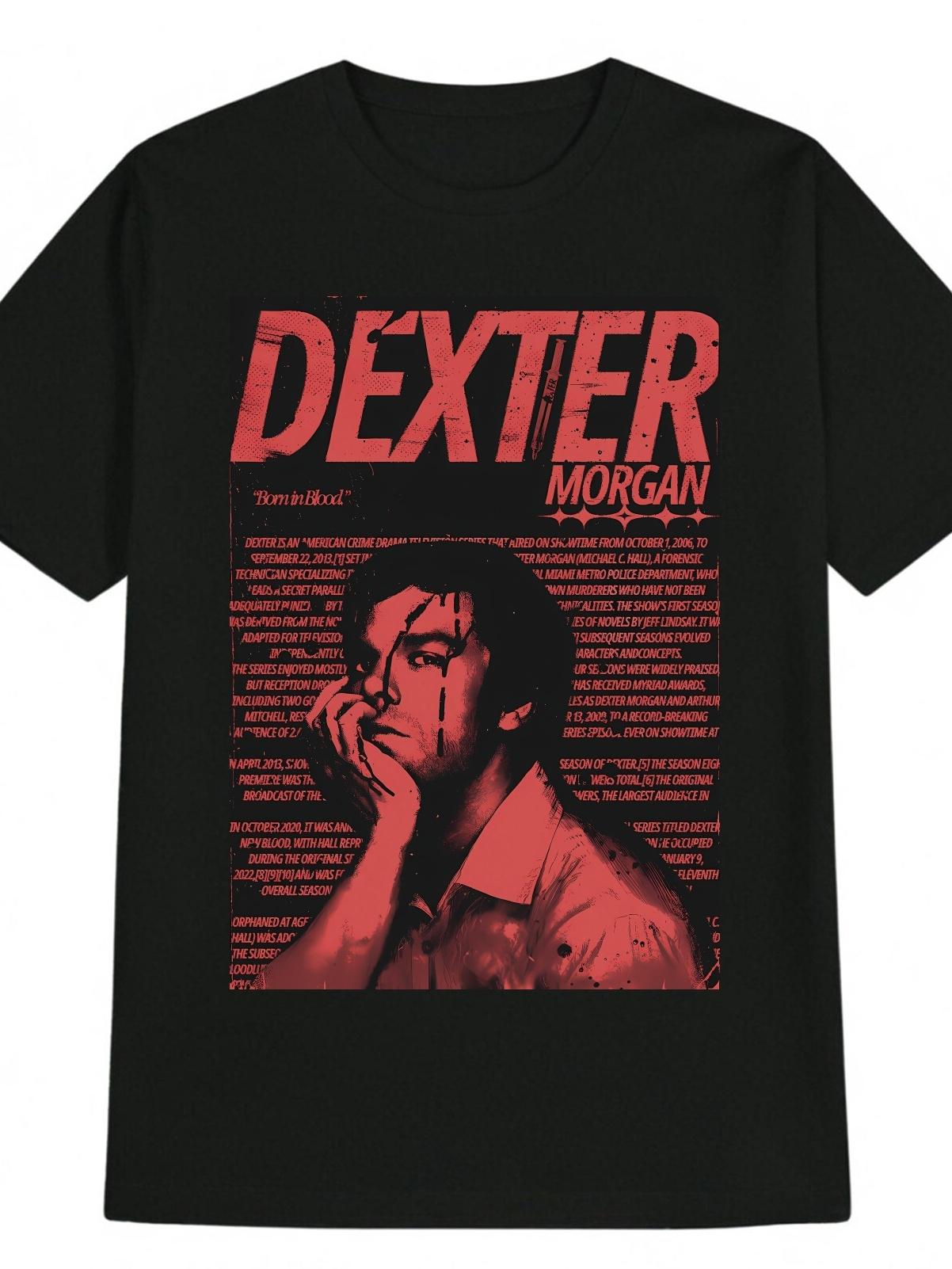 DEXTERMORGAN Casual Graphic T-shirt - Black with Red Dexter for MORGAN Portrait & Text Print XL