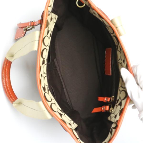 Coach Canvas Shoulder Tote Bag Leather Orange Women 8679 Used