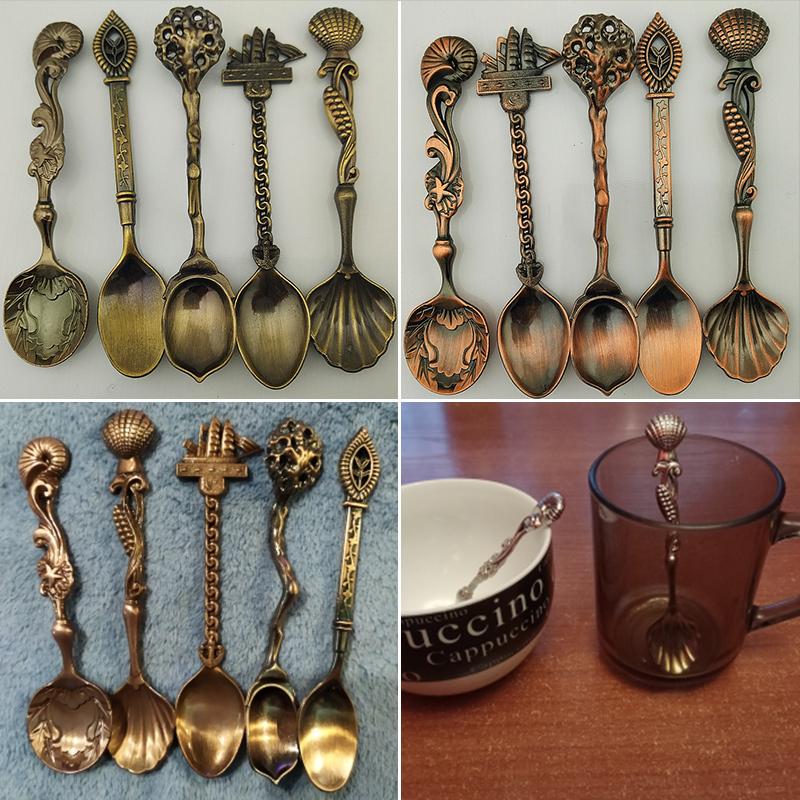 5Pcs/Set Retro Coffee Spoons Stainless Steel Spoon Gift Spoon Vintage Coffee Set