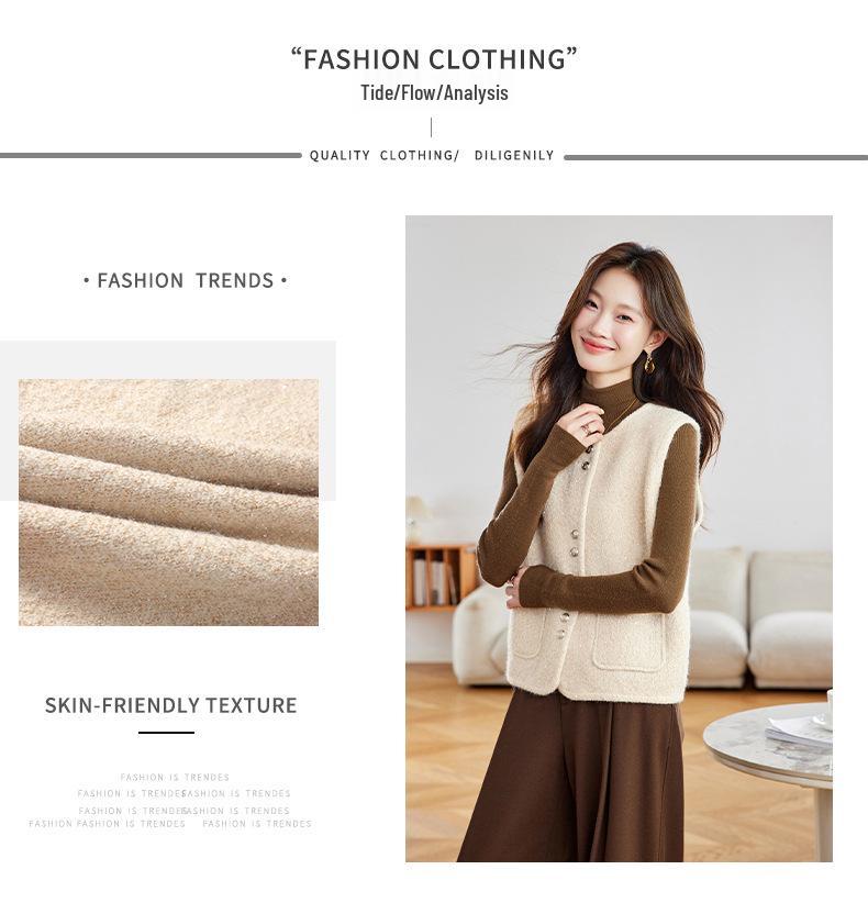 2025 Autumn Women's Fashionable Round Neck Knitted Cardigan Vest - Versatile Petite Sweater Top