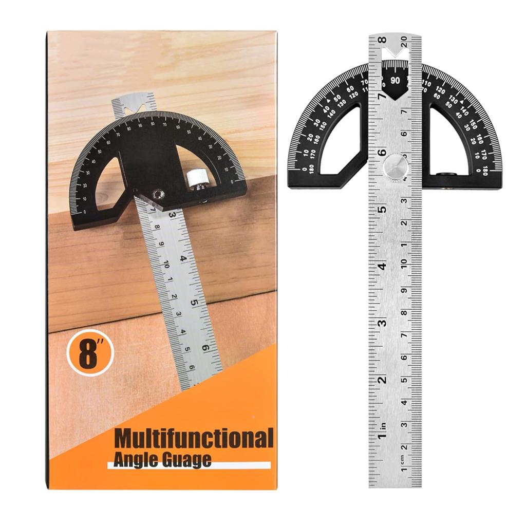 Protractor Angle Finder Stainless Steel Angle Ruler with 0-180 Degrees Adjustable Angle Square 8-Inch Woodworking Ruler for