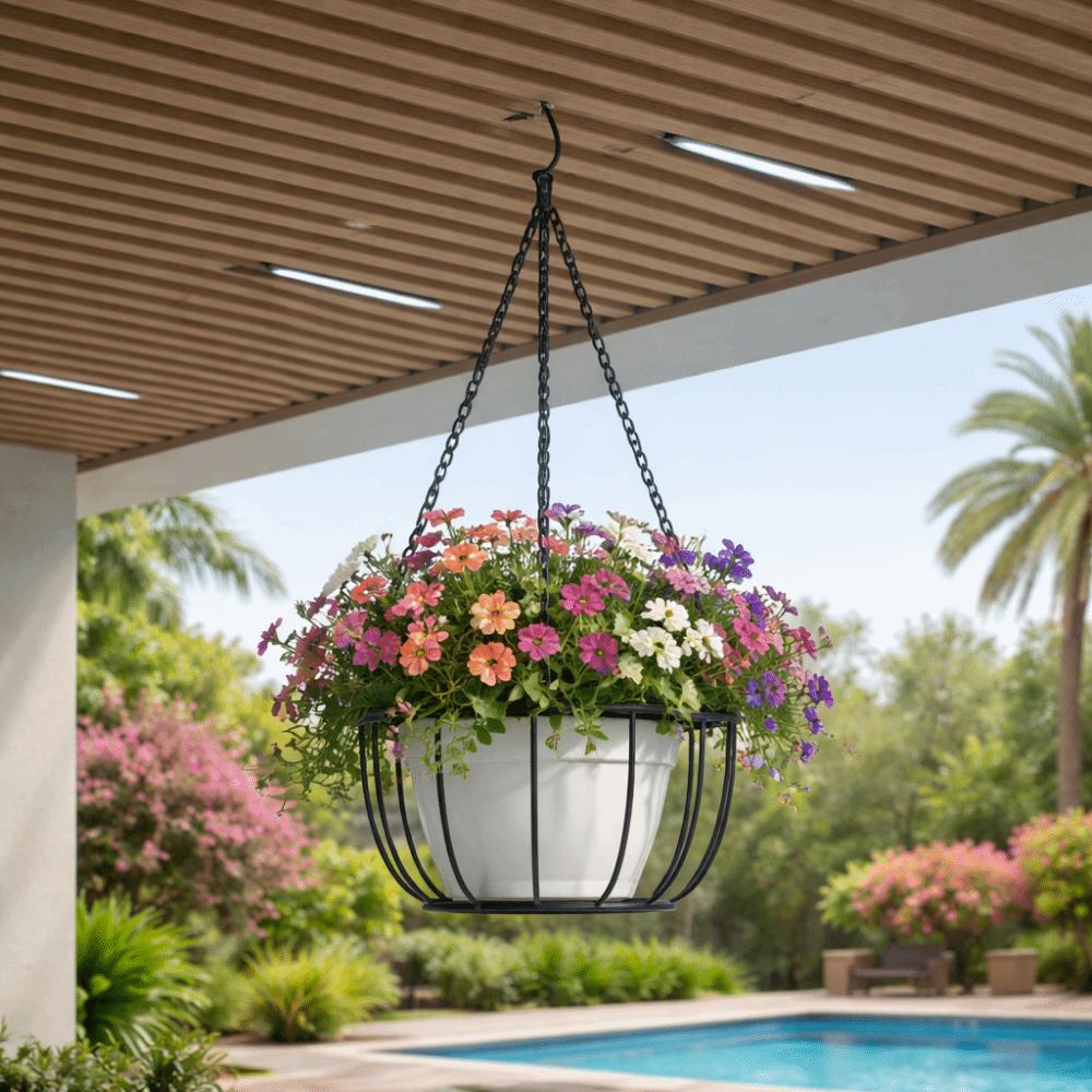 Iron Hanging Planter Hanger Round Plant Hanger Pot Tray Rope Hanger Flower Pot  Balcony