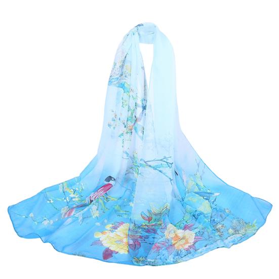 Lenço de Pescoço de Chiffon Fino Macio com Estampa Floral da Moda Mulheres Viagem Praia Xale