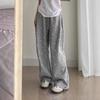 Three-Dimensional Waistband Korean Retro Bow Polka Dot Wide-Leg Grey Sweatpants Women's New Autumn/Winter Trend.
