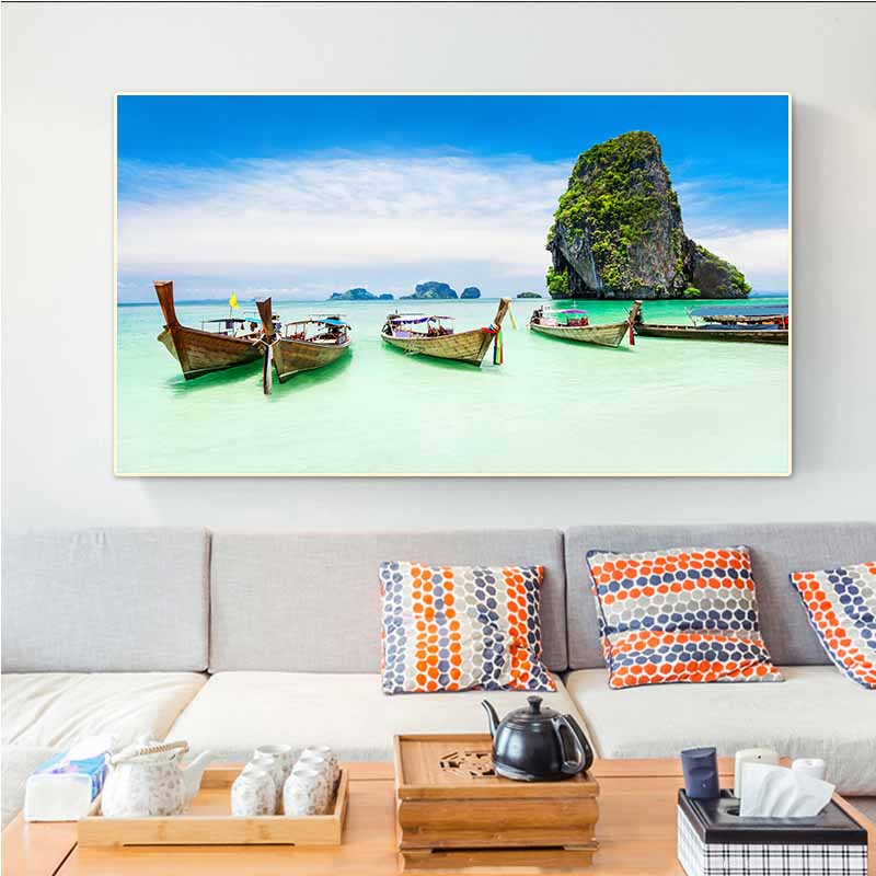 

Современный морской пейзаж с морем и лодкой, холст, картина, настенные художественные постеры и принты, барные картинки для гостиной, домашний декор, без рамки 21*30cm