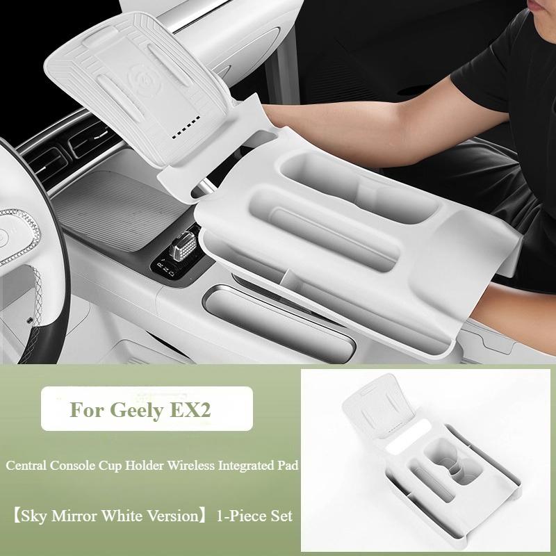 Pour Geely EX2 Proton eMAS 5 2024-2026 Boîte de rangement pour porte-gobelet de console centrale de voiture Charge sans fil Organisateur avec coussinet en silicone