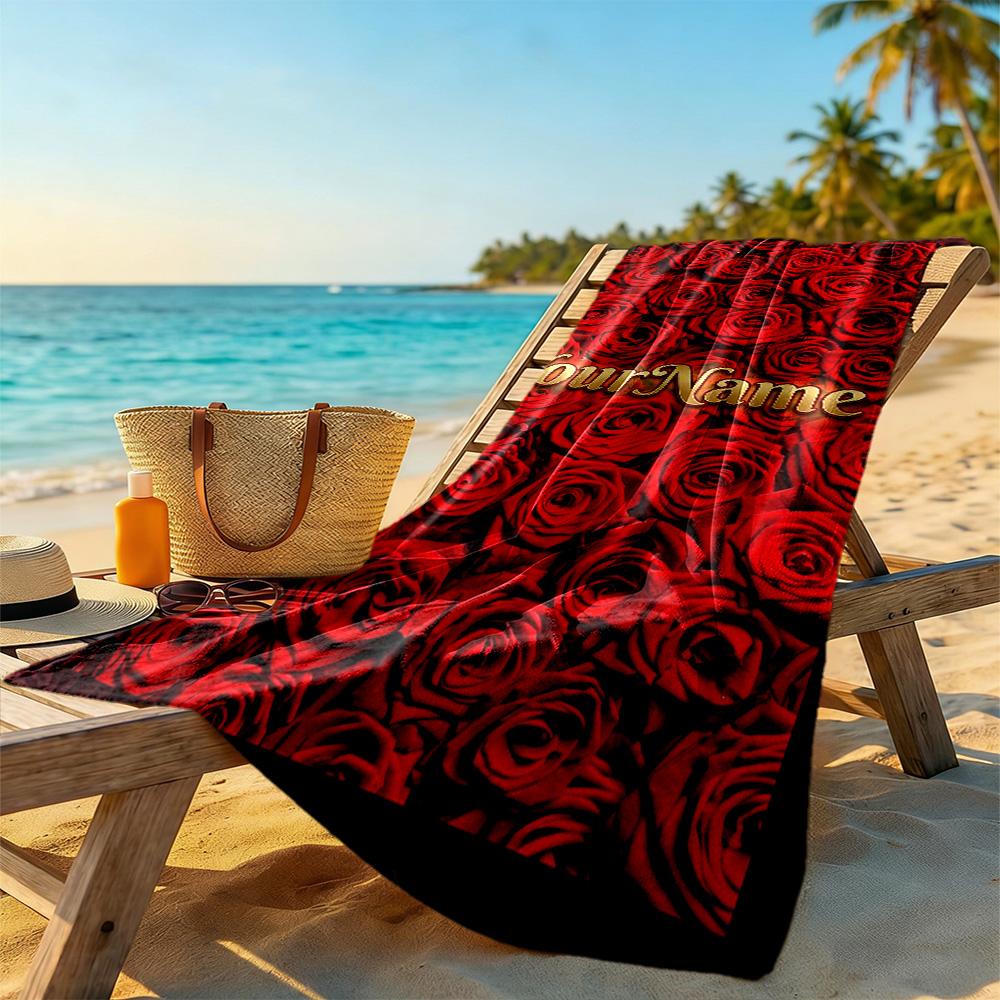 Rose Personalized Name Beach Towel High Absorbency & Quick-Dry Perfect for Traveling Yoga Camping and Swimming