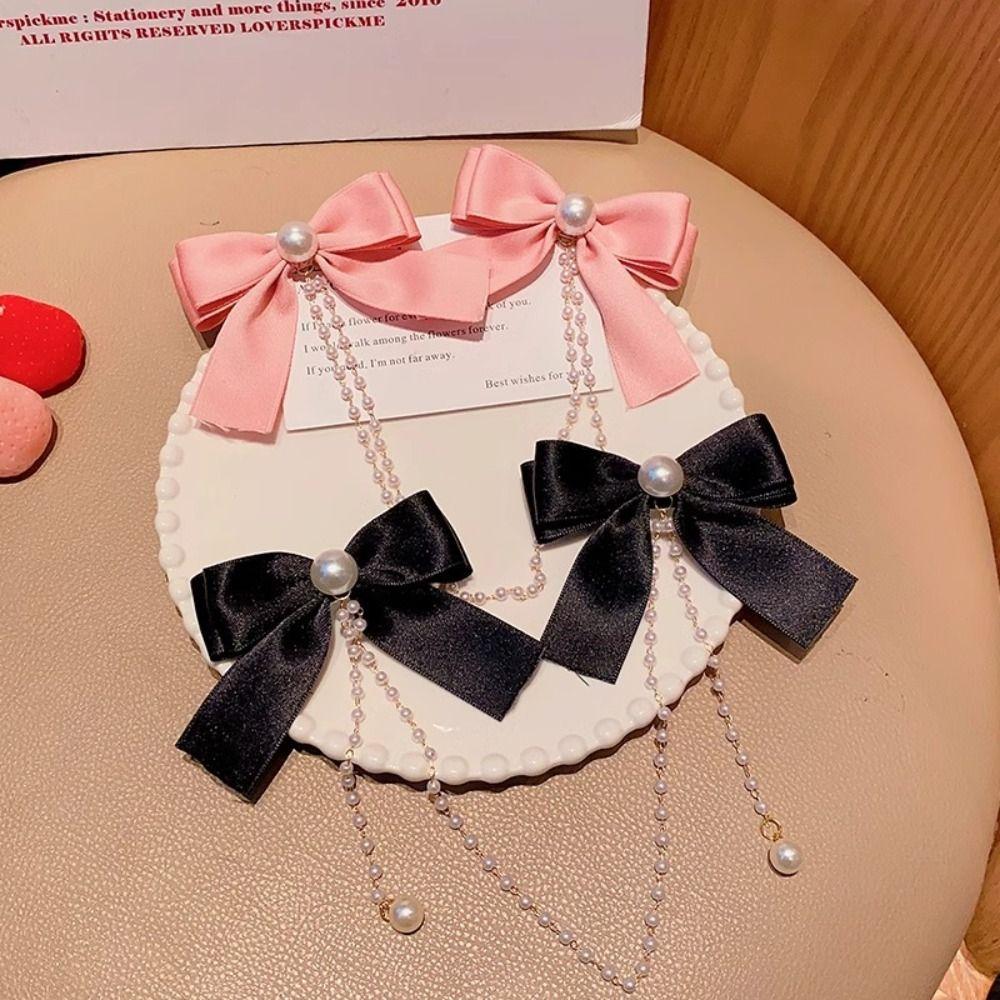 Tassel Bowknot Hair Clip Hair Side Clip Ribbon Bow Barrettes Elegant Bow Tassel Hairpin New Year