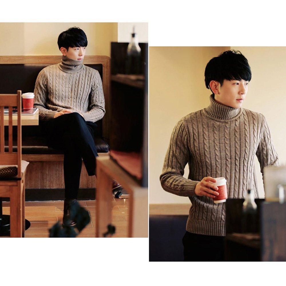 NERLosso Long Sleeve Turtleneck Sweater with Cable Knit Crew Sizes CMW2464 Men's V-Neck Neck, Black, 205-XXL,