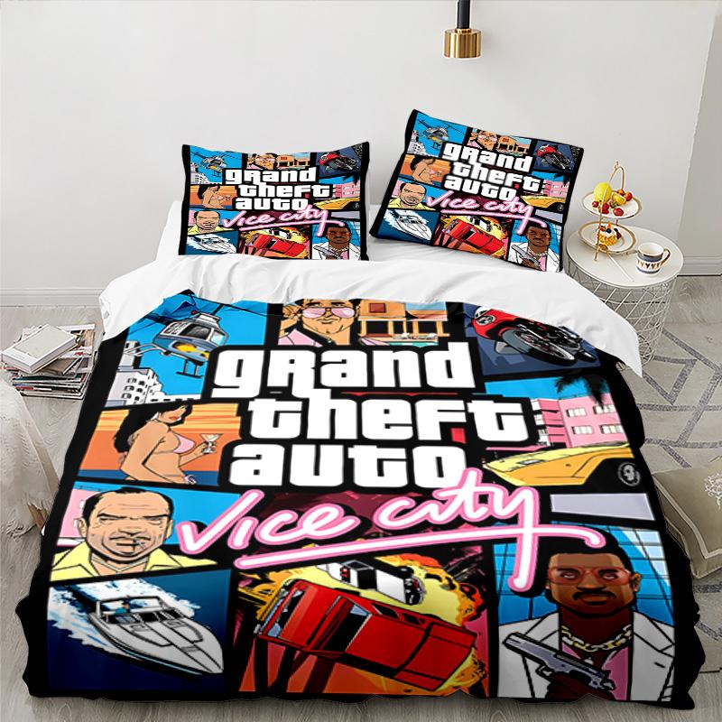 3PCS Theft Auto Bedding Set Printed Duvet Cover Closure Includes 1 Duvet Cover & 2 Pillowcases for All Seasons Bedroom Decor