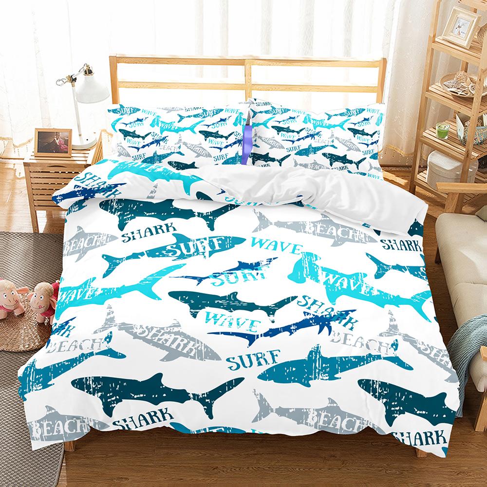 3D Digital Shark Duvet Cover Set With Pillowcase Bedding Set Single Double Twin Full Queen King Size Bed Set For Bedroom Decor