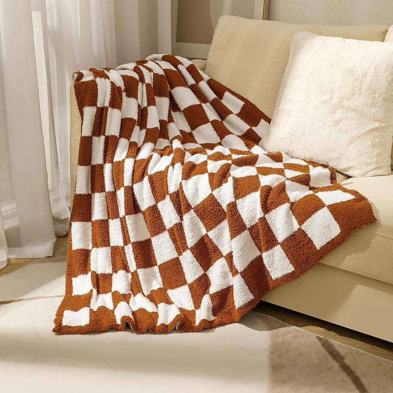 Coperta a quadri in stile nordico INS, morbida coperta in pile lavorata a maglia per divano, coperta mezza in pile, piccola coperta per aria condizionata per riposino a casa