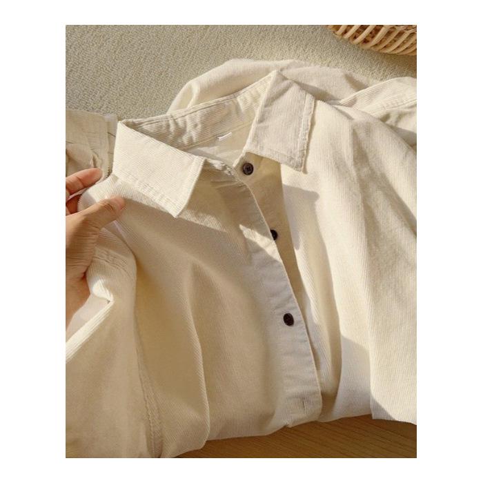 

Women s Retro Corduroy Long-Sleeve Shirt - Loose Fit, Casual Layering Top S абрикос світлого кольору