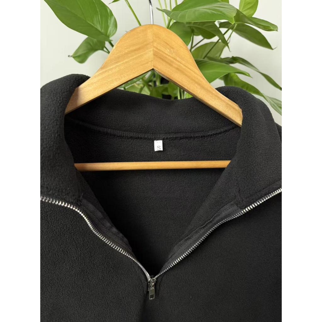 Men's Solid-color Casual Fleece And Pile Warm Jacket, Men's Stand-up Collar One-third Zipper Pullover Hoodie