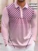 Lightweight Breathable Fashion Long Sleeve Polo Shirt with Stylish Geometric Pattern.