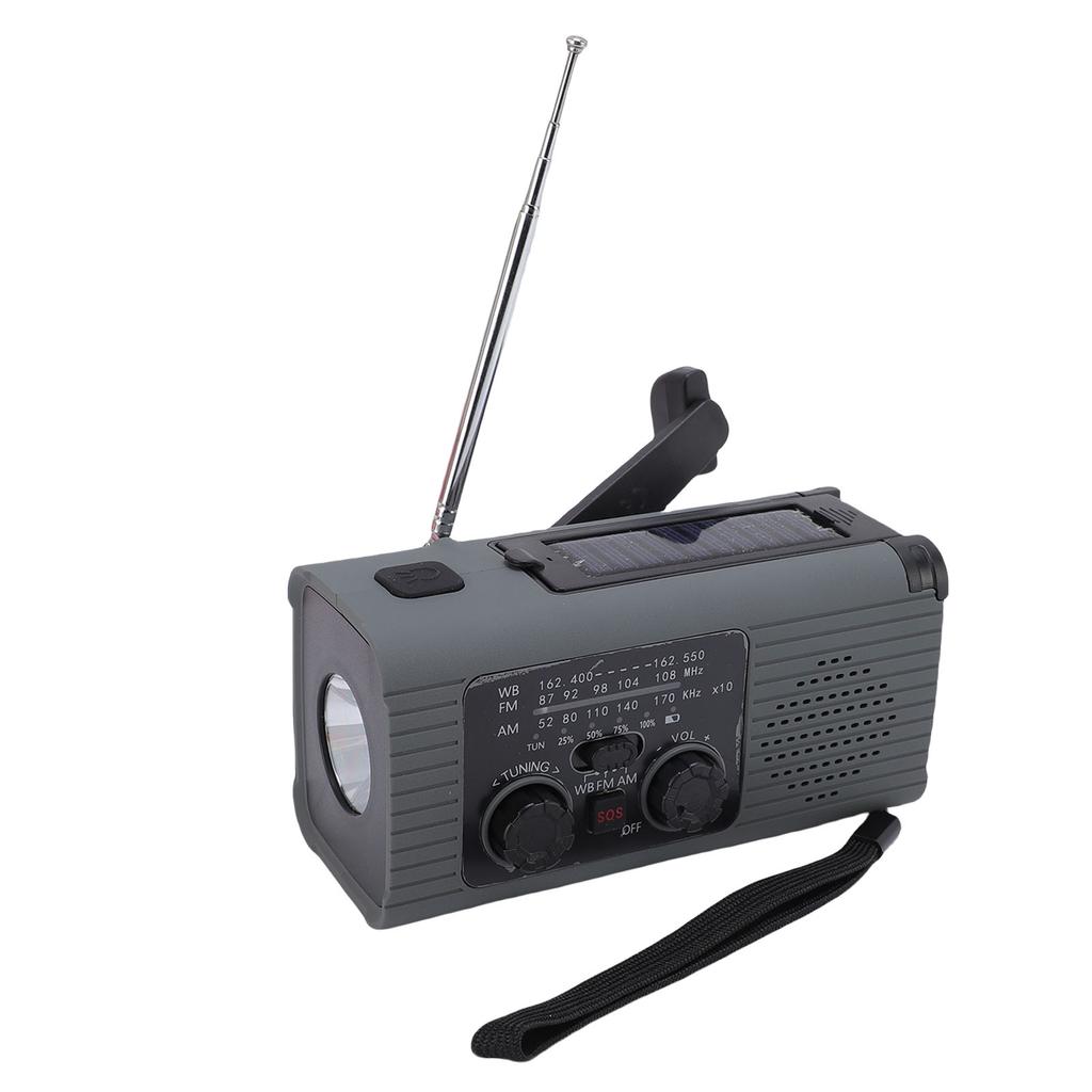 Solar Crank Radio Emergency LED Flashlight Cell Phone Charger 2000mAh Portable Rechargeable AM FM NO