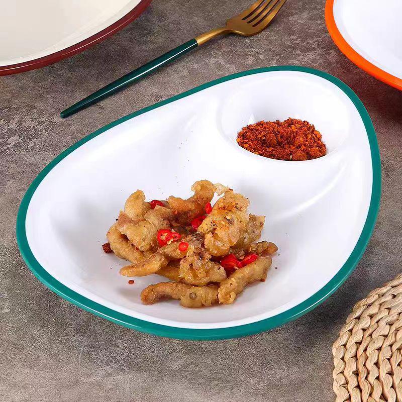 Melamine Divided Plate with Vinegar Dish for Dumplings, Shrimp, Cold Dishes, Snacks.