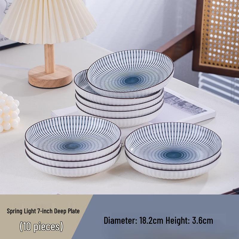 Spring Light Underglaze Bone China 7-inch Deep Plates (10-Pack)