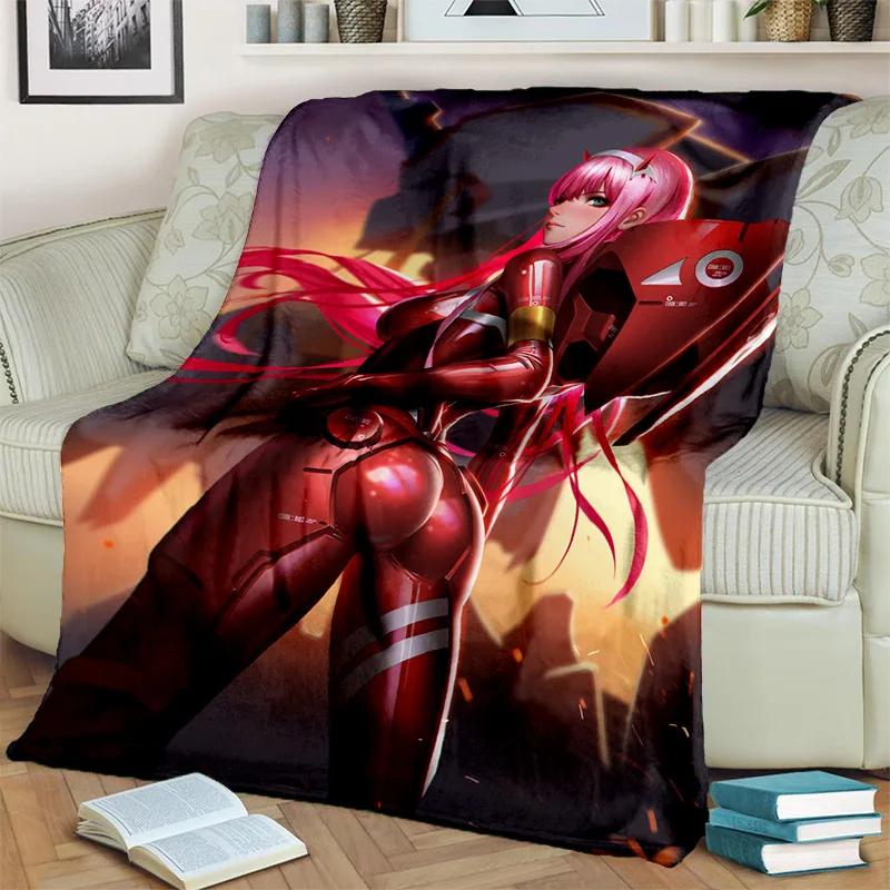 DARLING in The FRANXX Cartoon Zero Two Sexy dívčí deka, měkká přikrývka pro domácí ložnici Pohovka Pikniková deka pro děti