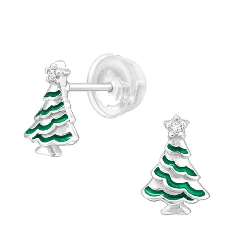 Huitan Chic Green Christmas Tree Stud Earrings for Girls Cute Plant Ear Piercing Accessories Handmade Green Enamel Women Jewelry