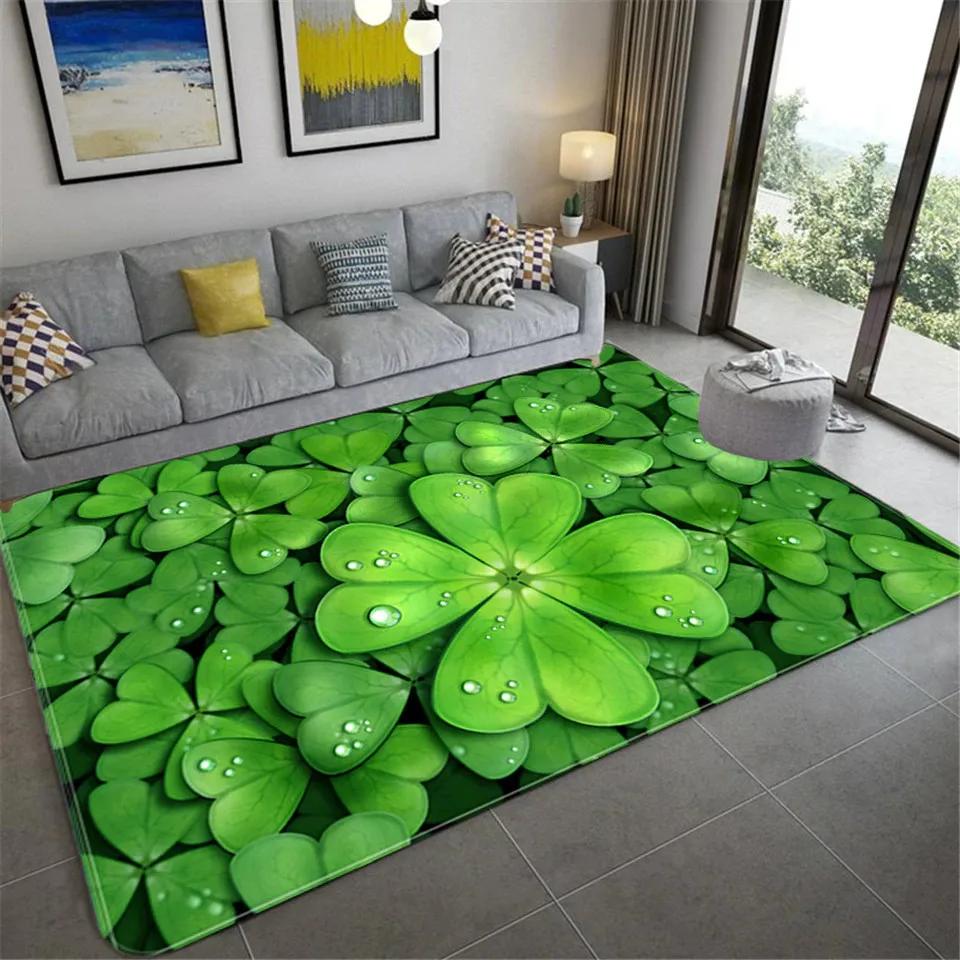 Living Room Carpet Green Leaf Printing Bedroom Entrance Door Mat Non-slip Bedside Home